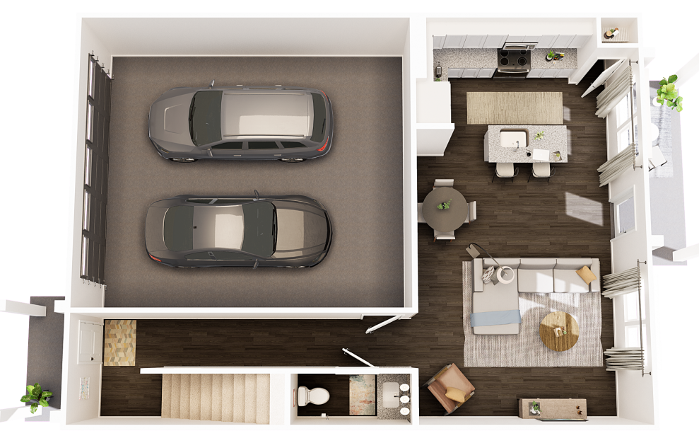 Townhouse  - 3 bedroom floorplan layout with 2 baths and 1653 square feet. (Floor 1)