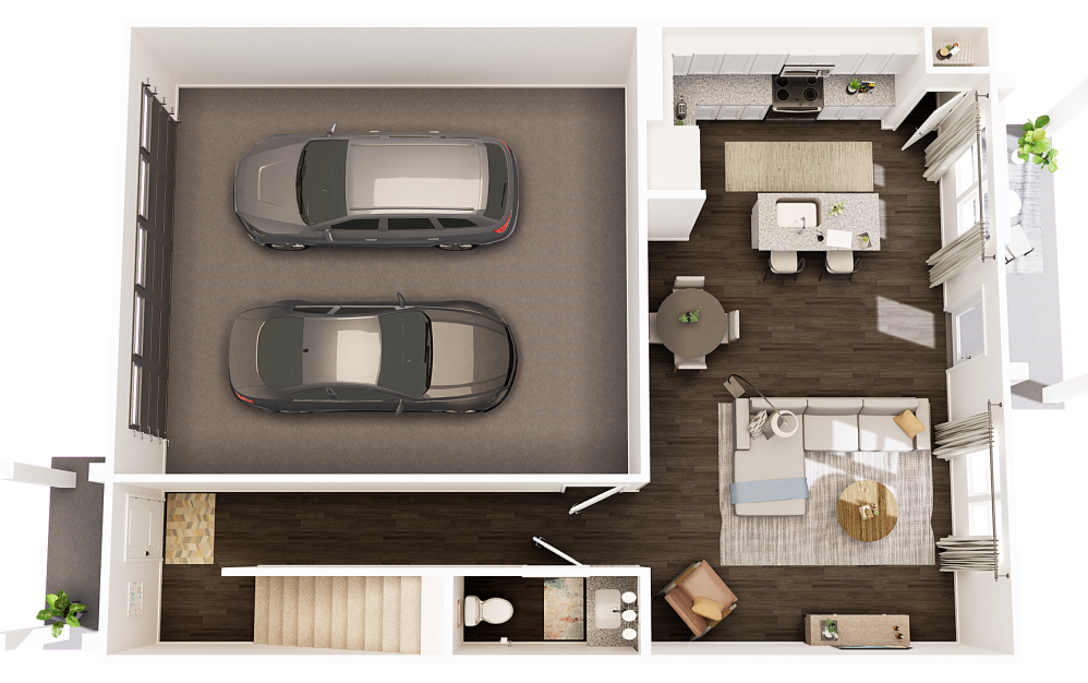 Townhouse  - 3 bedroom floorplan layout with 2 bathrooms and 1653 square feet (Floor 1
)