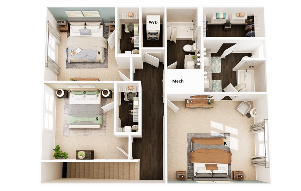 Townhouse  - 3 bedroom floorplan layout with 2 baths and 1653 square feet. (Floor 2)