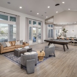 interior of the clubhouse with large windows